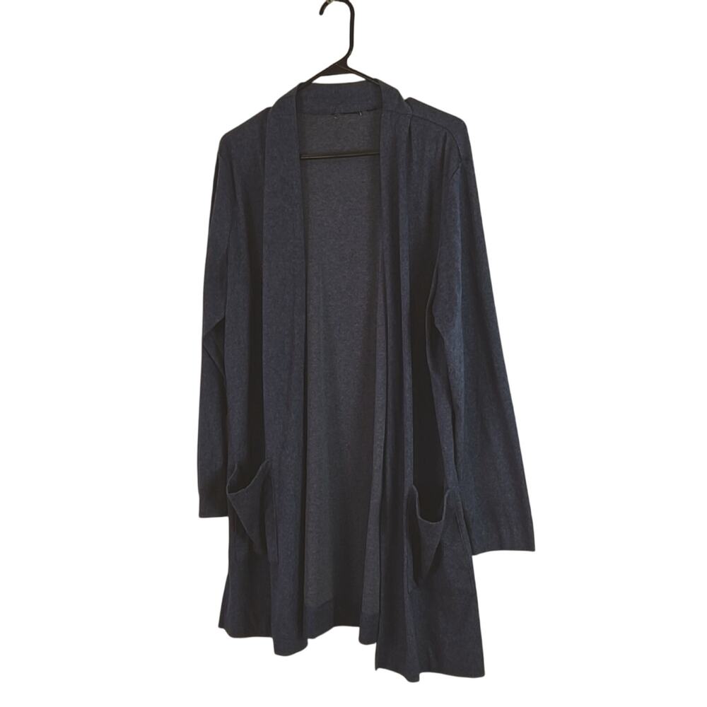 Women's Open Front Cardigan Long Sleeve with Pockets Casual Outwear Blue Sz L